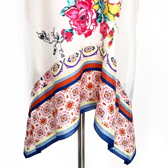 Johnny Was Silk Floral Asymmetric Tunic Blouse - Picture 3 of 8